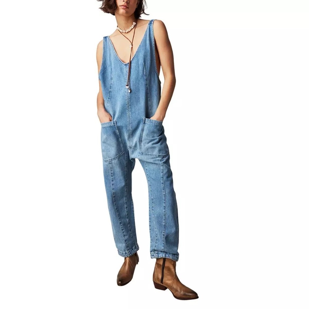 FP Movement by Free People Light Blue Denim Overalls Medium